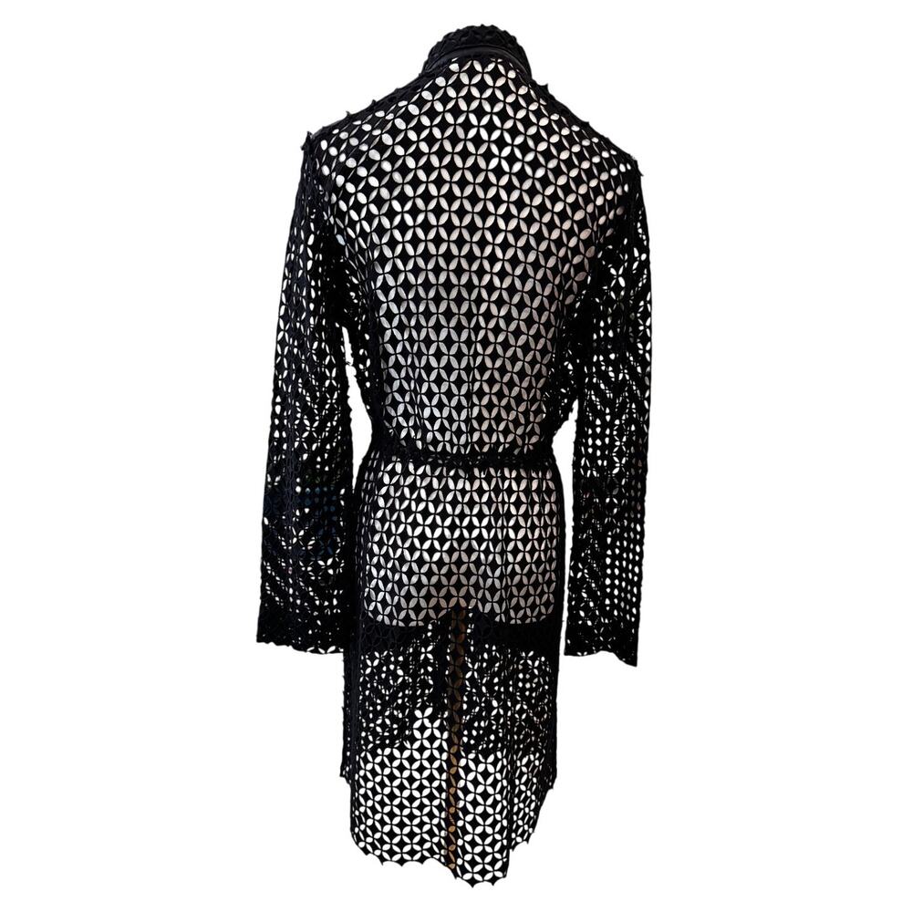 Elie Tahari Black Sheer Crochet Lace Front Belted Swim Cover up Dress Small - Picture 5 of 6